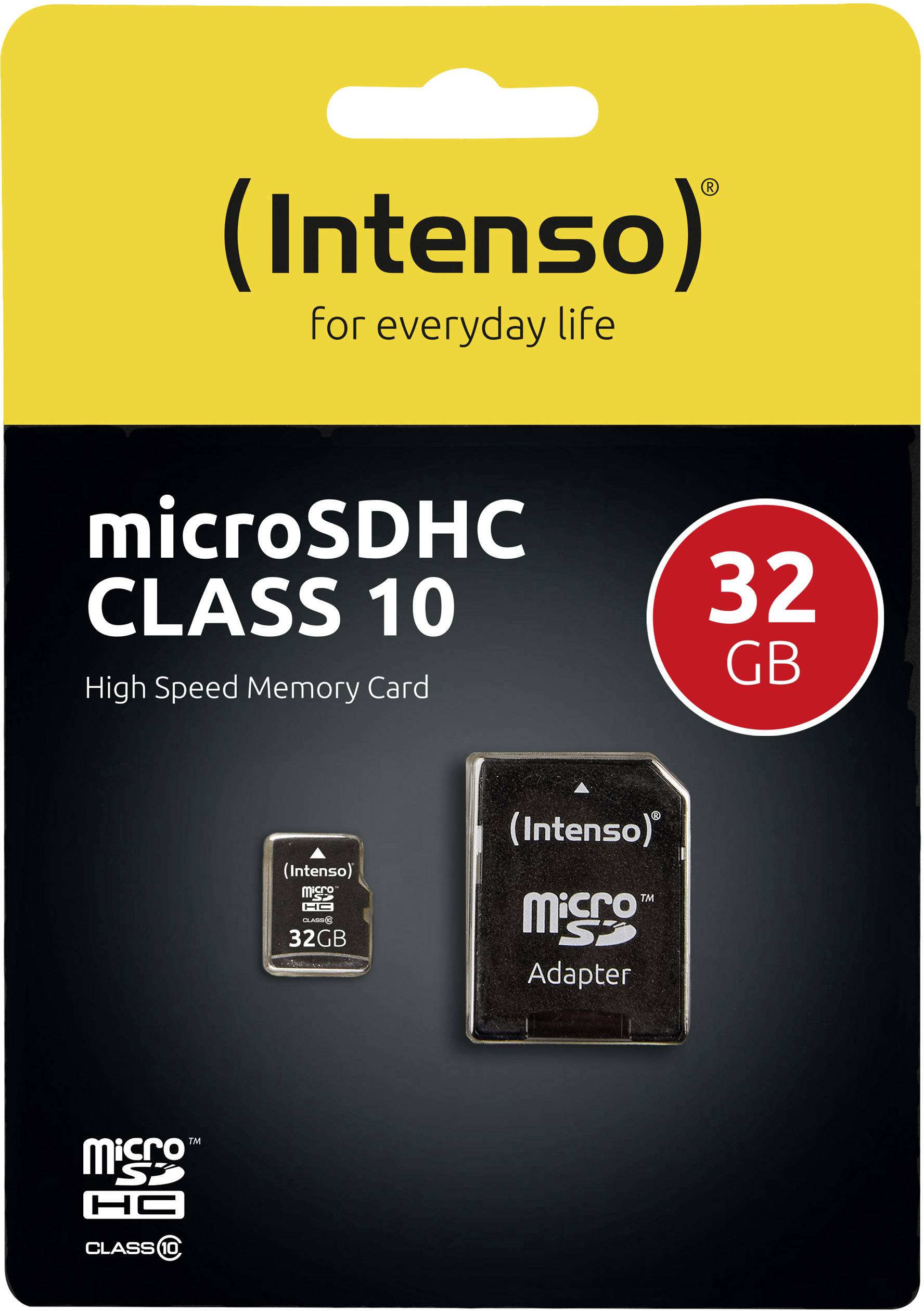 Intenso microSDHC-Karte, Klasse 10, 32 GB, mit Adapter auf SD Slot
