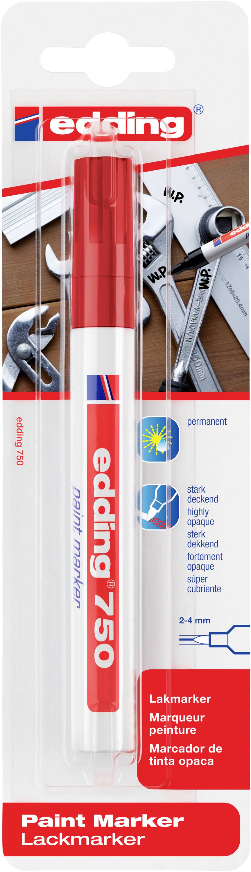 Edding E-750 4-750-1-3002 Lackmarker Rot 2 mm, 4mm