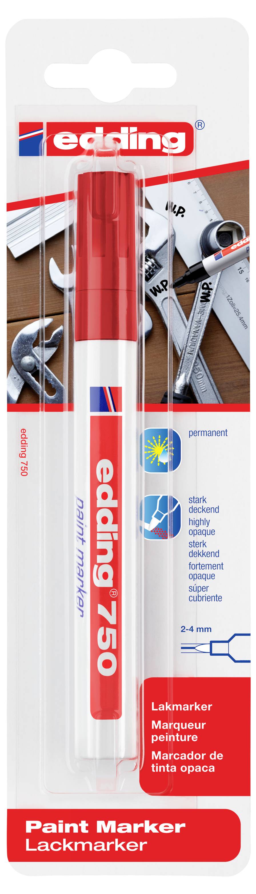 Edding E-750 4-750-1-3002 Lackmarker Rot 2 mm, 4mm