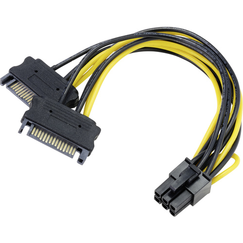 Akasa Strom Adapter [2x SATA-Strom-Stecker 15pol. - 1x PCIe-Stecker 6pol.] 0.15m Schwarz, Gelb