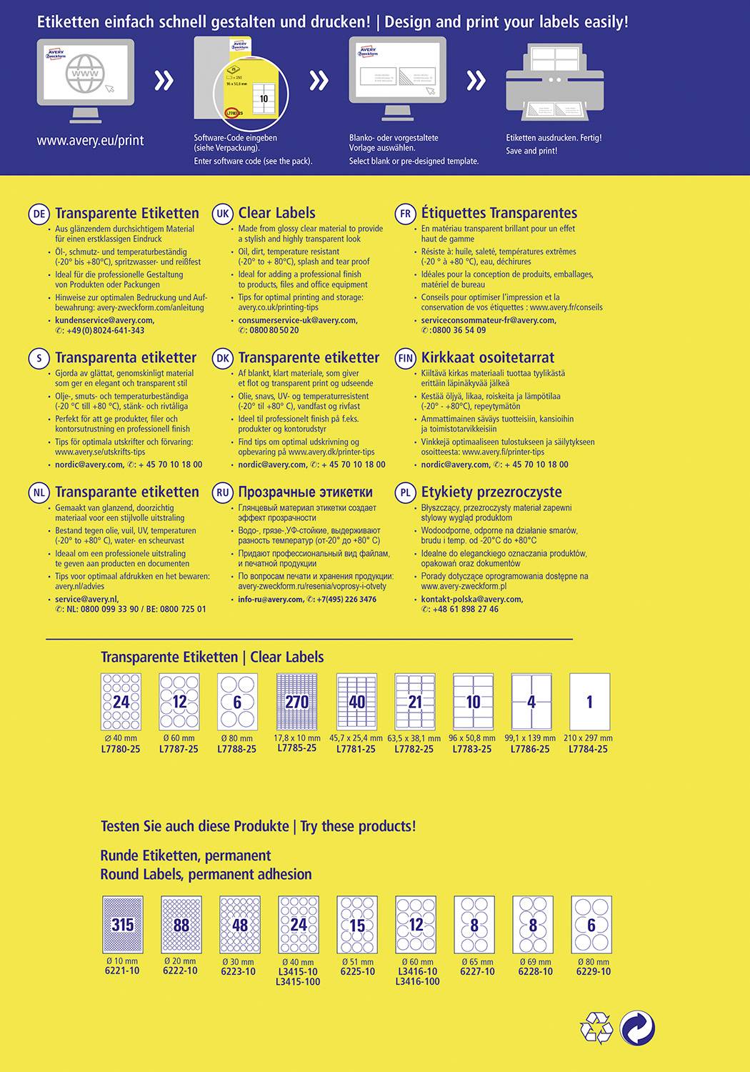 Avery-Zweckform L7784-25 Folien-Etiketten 210 x 297mm Polyester-Folie Transparent 25 St. Permanent haftend Farblaserdrucker