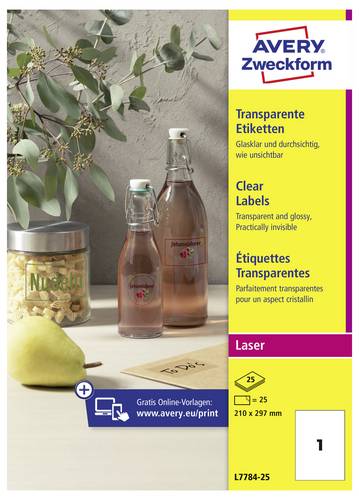 Avery-Zweckform L7784-25 Folien-Etiketten 210 x 297 mm Polyester-Folie Transparent 25 St. Permanent