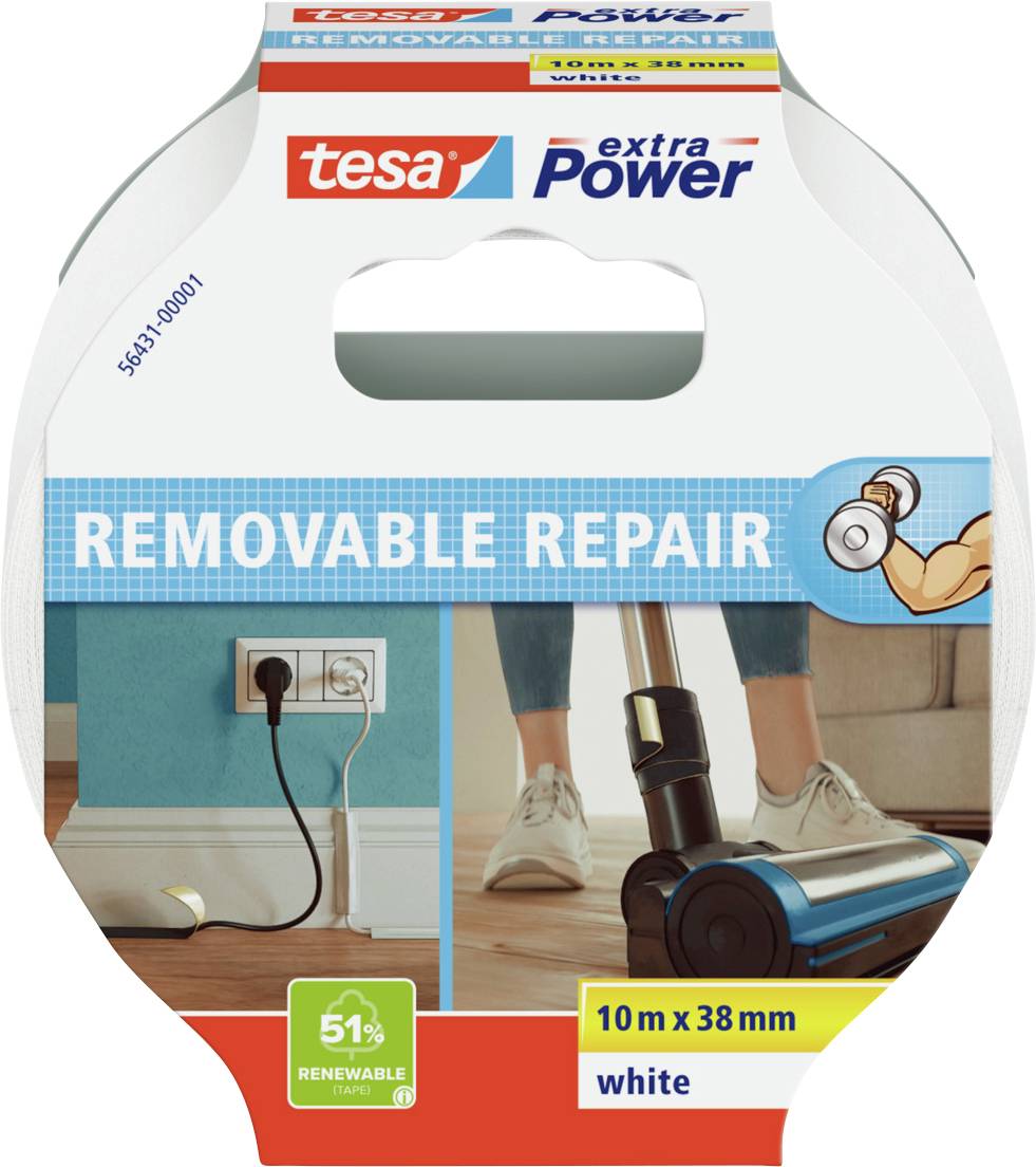 TESA ECO REPAIR 56431-00001-00 Gewebeklebeband tesa® extra Power Weiß (L x B) 10 m x 38 mm 1 St.