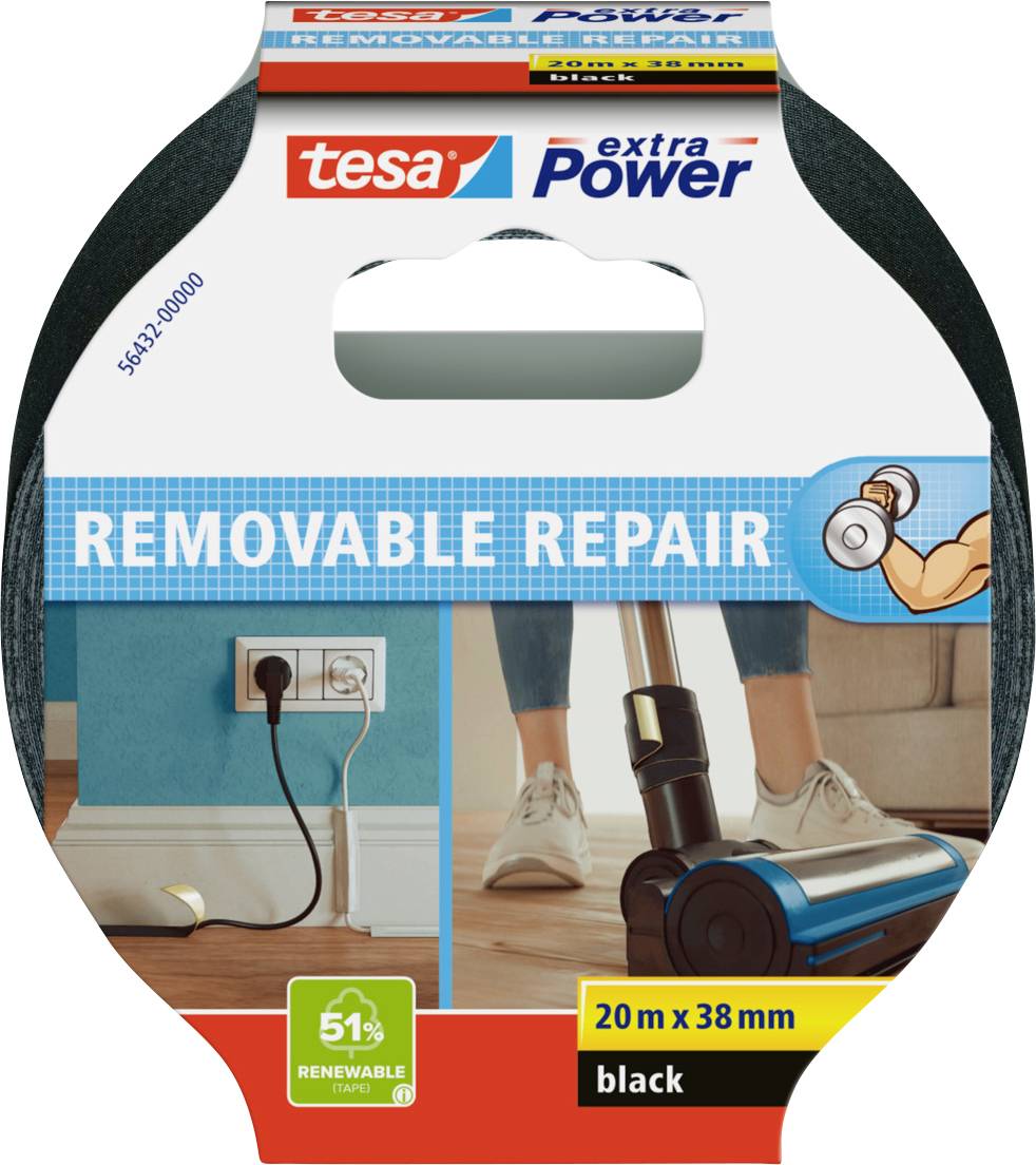 TESA ECO REPAIR 56432-00000-00 Gewebeklebeband tesa® extra Power Schwarz (L x B) 20m x 38mm 1St.