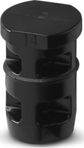 Ein schwarzer, zylindrischer Adapter mit mehreren rechteckigen Öffnungen ist sichtbar.
