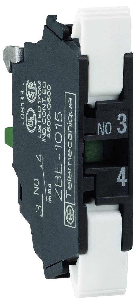 Nahaufnahme eines schwarz-weißen elektrischen Klemmblocks mit der Beschriftung „Telemecanique