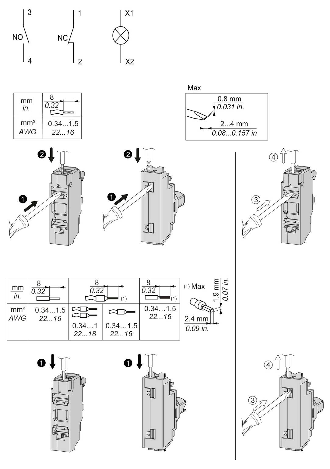 Schneider Electric ZBE1015 Kontaktelement 1 Schließer tastend 240V
