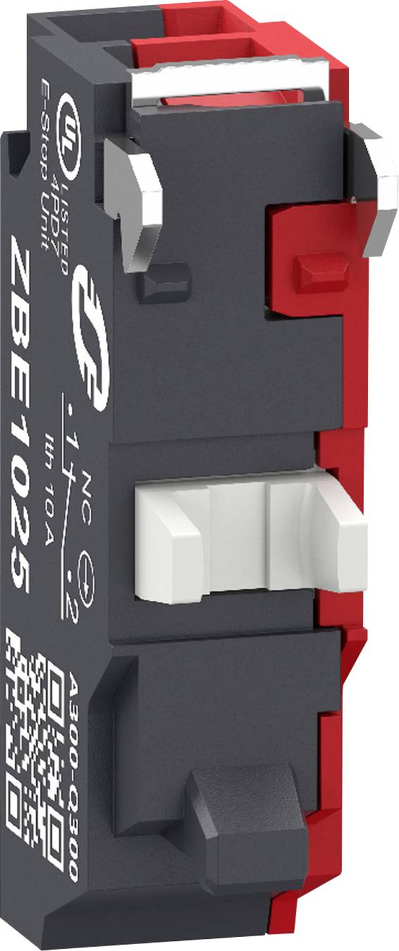 3D-gerenderter Leitungsschutzschalter mit rotem und schwarzem Gehäuse, weißem Kippschalter und Beschriftung mit „ZBE1025