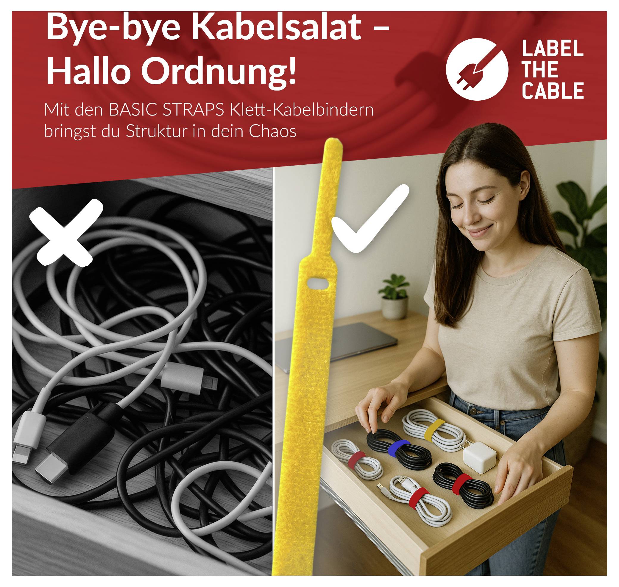 Label the Cable Klett-Kabelbinder LTC BASIC STRAPS L LTC 1130 10 St. Gelb, Blau, Rot