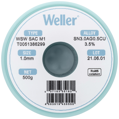 Weller WSW SAC M1 Lötzinn, bleifrei Spule Sn3,0Ag0,5Cu 500 g 1 mm