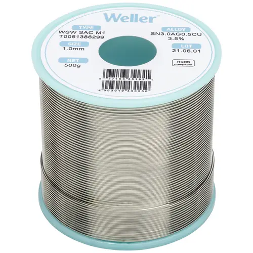 Weller WSW SAC M1 Lötzinn, bleifrei Spule Sn3,0Ag0,5Cu 500g 1mm Weller WSW SAC M1 Lötzinn, bleifrei Spule Sn3,0Ag0,5Cu 500g 1mm