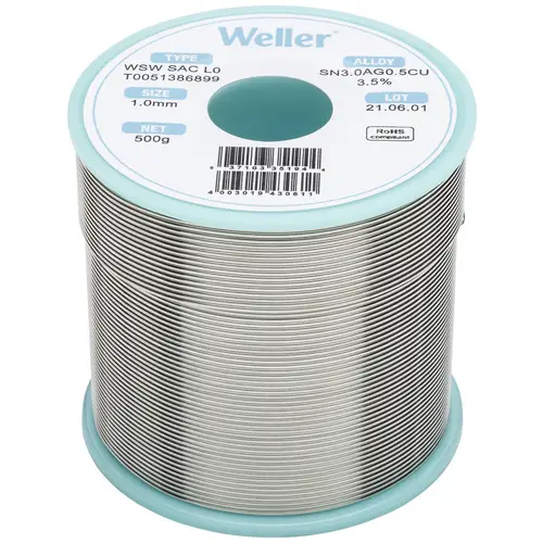 Weller WSW SAC L0 Lötzinn, bleifrei Spule Sn3,0Ag0,5Cu 500g 1mm Weller WSW SAC L0 Lötzinn, bleifrei Spule Sn3,0Ag0,5Cu 500g 1mm