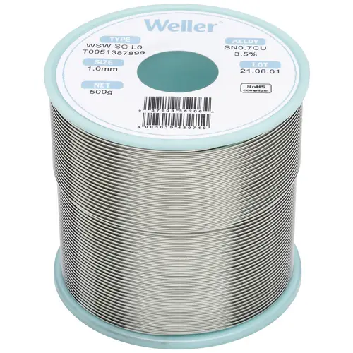 Weller WSW SC L0 Lötzinn, bleifrei Spule Sn0,7Cu 500g 1mm Weller WSW SC L0 Lötzinn, bleifrei Spule Sn0,7Cu 500g 1mm