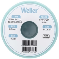 Weller WSW SC L0 Lötzinn, bleifrei Spule Sn0,7Cu 500 g 0.5 mm Weller WSW SC L0 Lötzinn, bleifrei Spule Sn0,7Cu 500 g 0.5 mm
