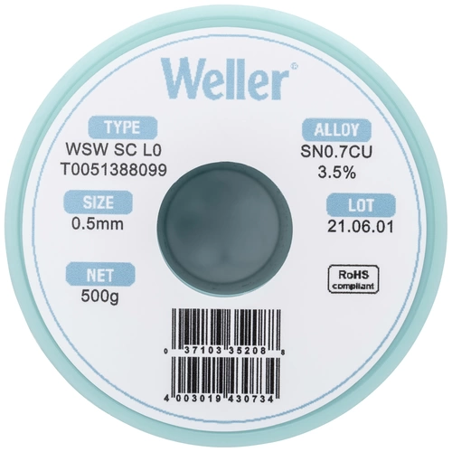 Weller WSW SC L0 Lötzinn, bleifrei Spule Sn0,7Cu 500 g 0.5 mm Weller WSW SC L0 Lötzinn, bleifrei Spule Sn0,7Cu 500 g 0.5 mm