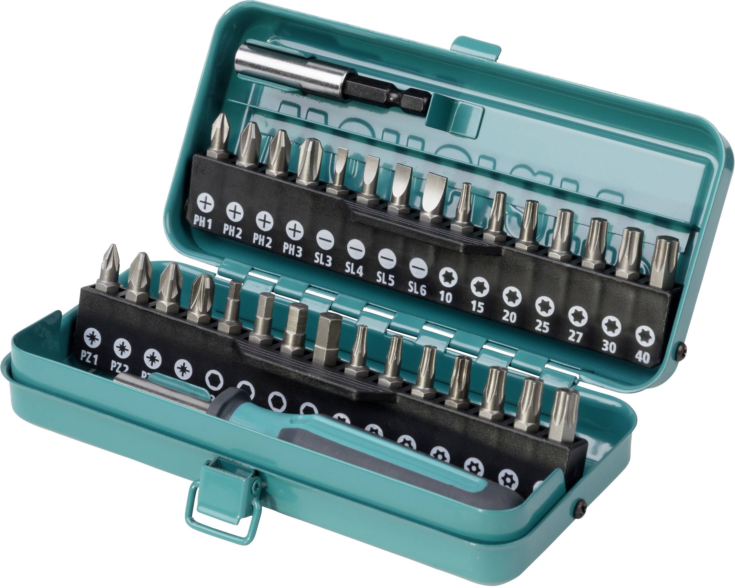 Wolfcraft 1388000 Bit-Set 32teilig Schlitz, Kreuzschlitz Phillips, Kreuzschlitz Pozidriv, Innen-Sec