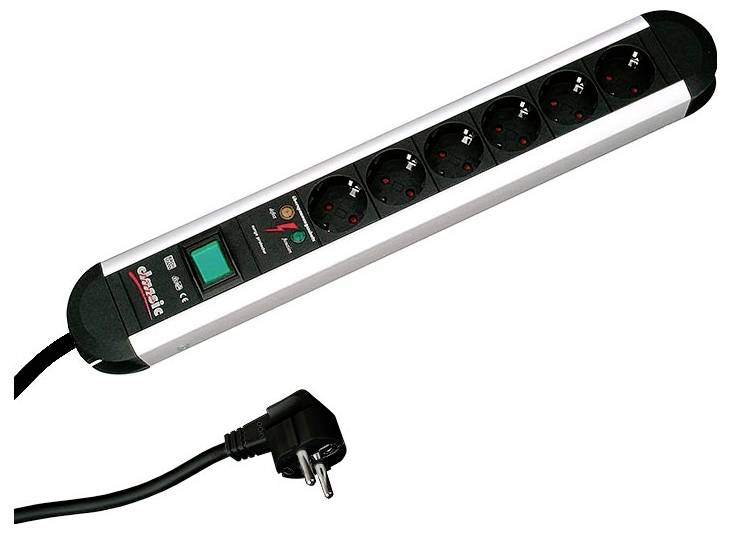 Bachmann 331013 Überspannungsschutz-Steckdosenleiste 6fach Aluminium, Schwarz Schutzkontakt 1 St.