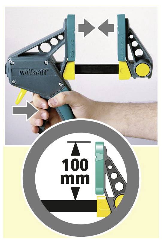 Wolfcraft EHZ PRO 100-915 - Einhandzwinge 3034000 Spann-Weite (max.):915mm Ausladungs-Maße:100mm