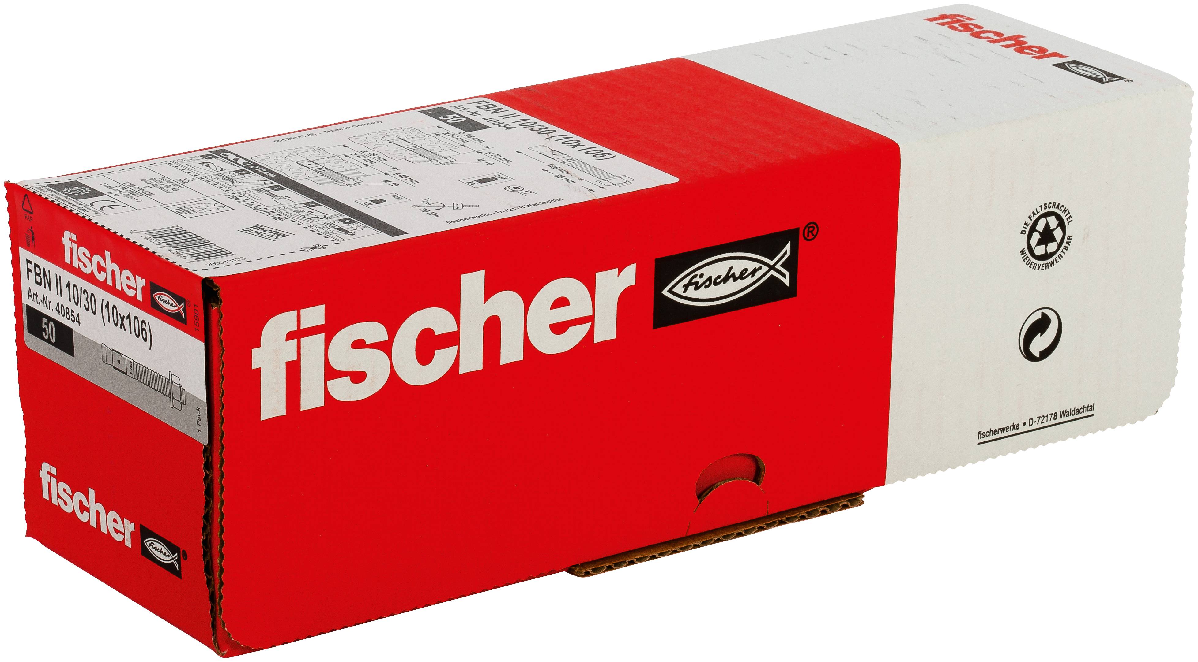 Rot-weiße Fischer-Produktverpackung mit gedruckten Etiketten und Logo, in schräger Perspektive auf weißem Hintergrund dargestellt.