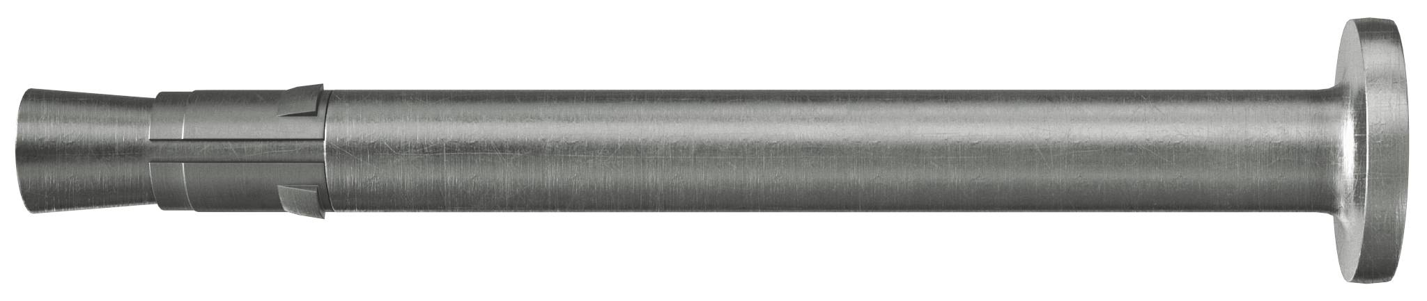 Metallisches zylindrisches Rohrverschraubungs- oder Düsenstück mit geflantschtem Ende, horizontal auf weißem Hintergrund dargestellt.