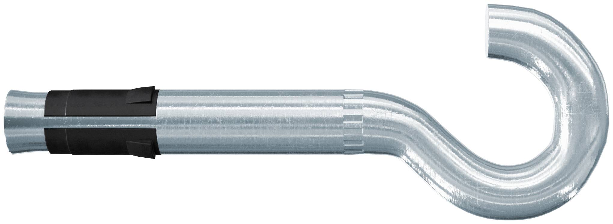 Metallrohrhalter mit geradem Schaft und gekrümmtem J-förmigem Ende, gezeigt auf weißem Hintergrund.