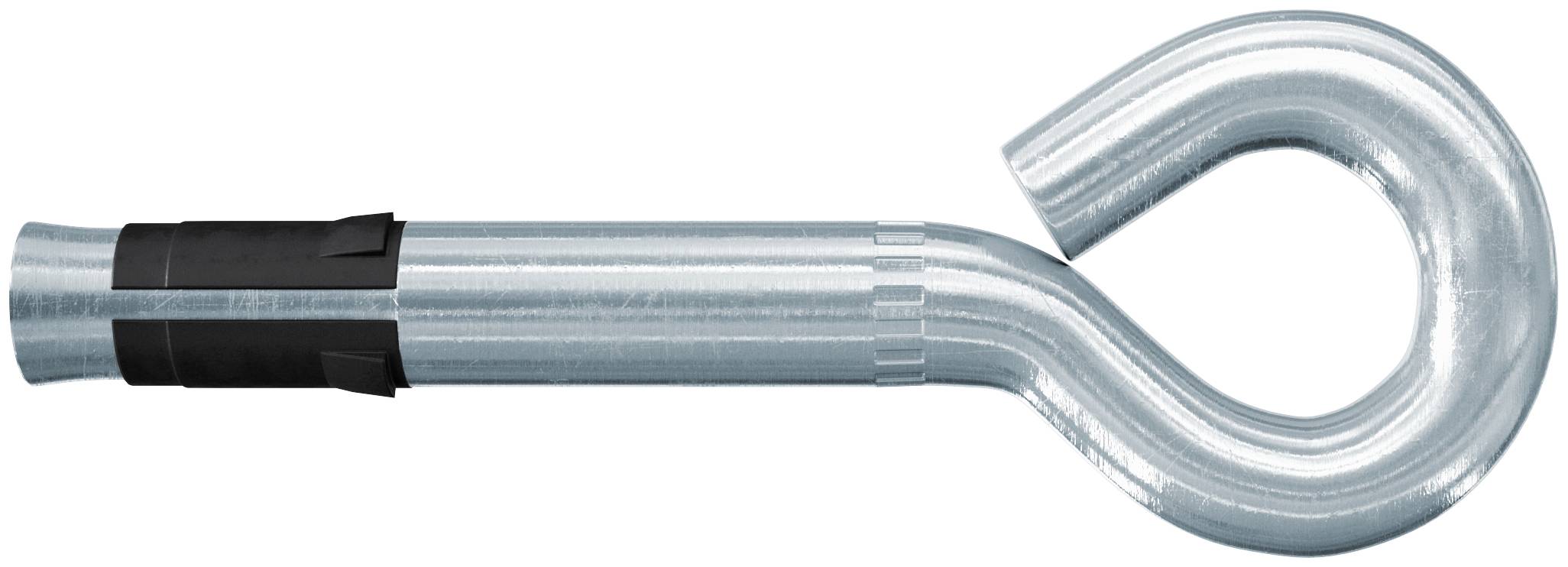 Metallische Abschleppöse oder Bergungsring mit geradem Schaft und rundem Schlaufenende, dargestellt auf weißem Hintergrund.