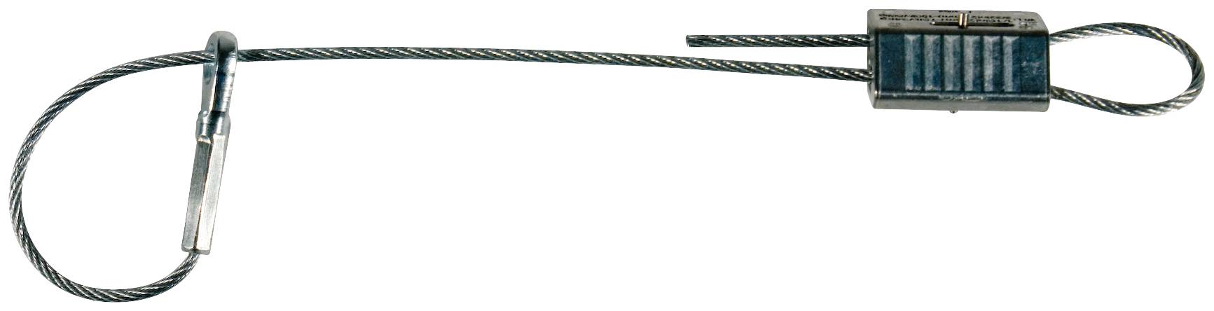 Stahlseilschlinge mit Öse und Verriegelungshülse, zeigt einen Kabelrippenverbinder auf weißem Hintergrund.
