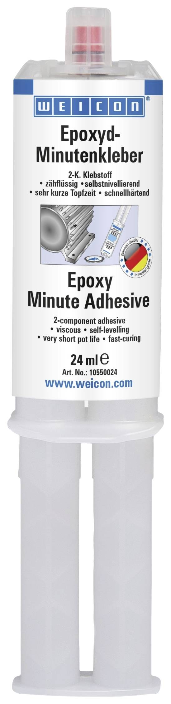 Epoxid-Minutenkleber, 2-Komponenten, 24 ml, schnellhärtend für schnelle Reparaturen, shown in einer doppelten Spritze.