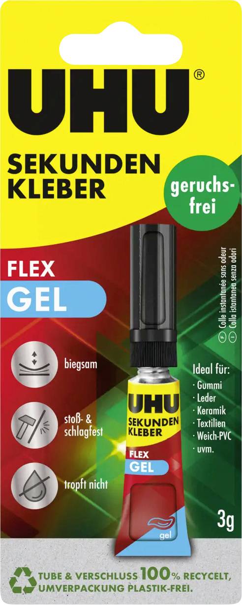 UHU Sekundenkleber FLEX GEL Tubenflasche, gekennzeichnet mit „geruchsfrei