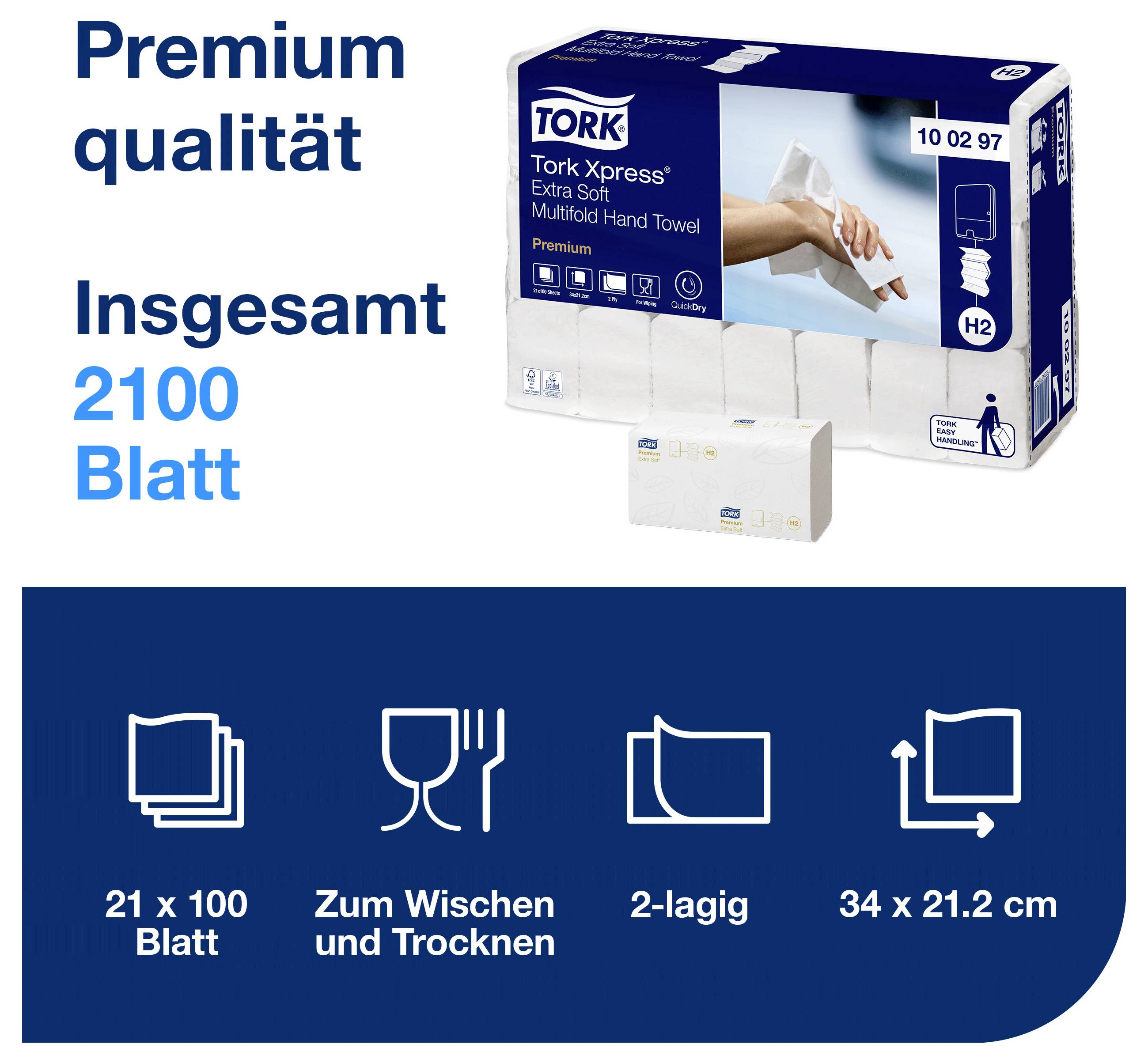 TORK 100297 Xpress® Multifold Premium Papierhandtücher (L x B) 34cm x 21cm Hochweiß 2100St.