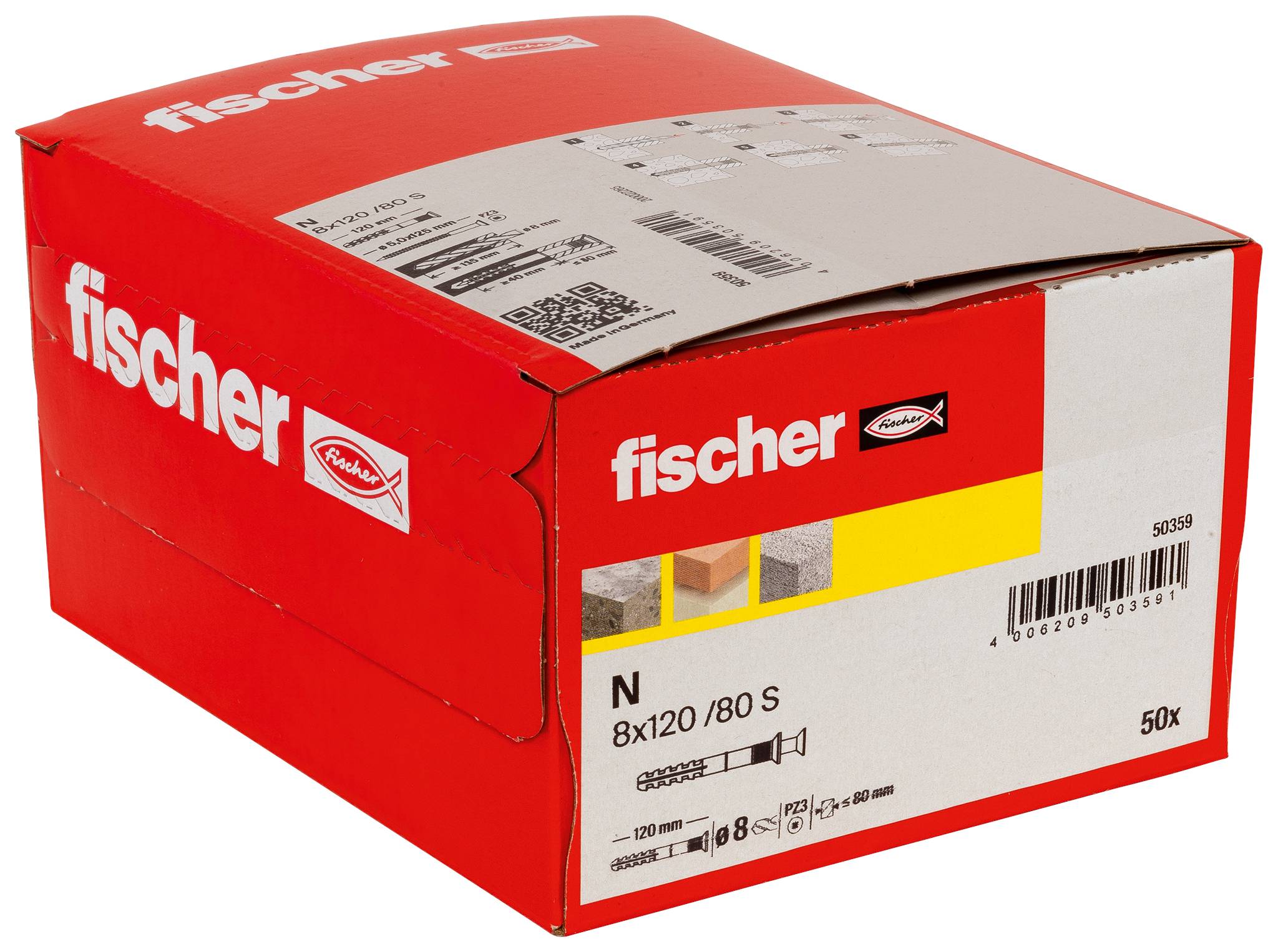 Rote Fischer-Produktschachtel mit der Aufschrift „fischer