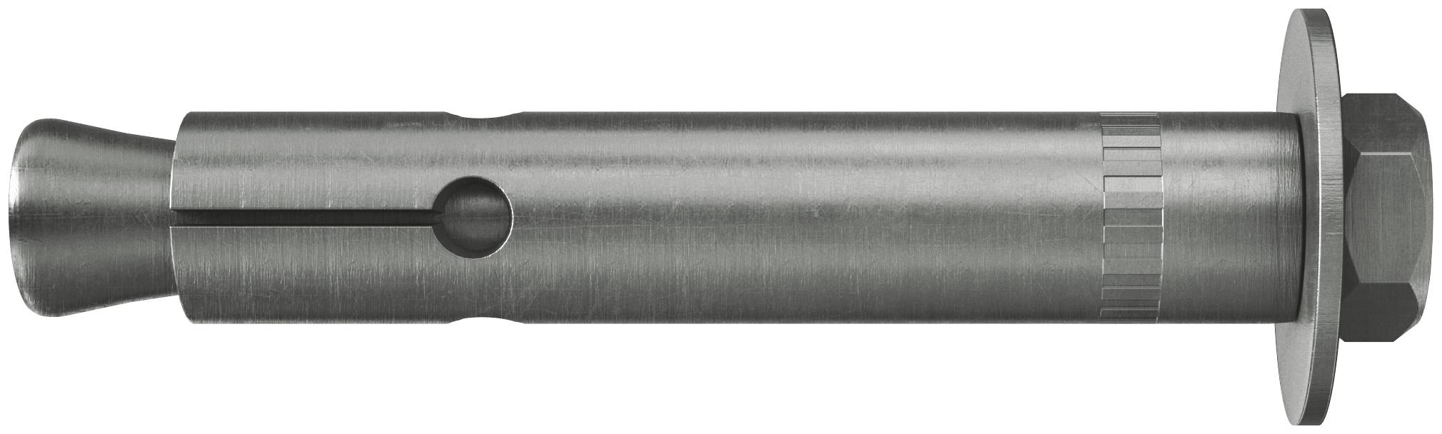 Metallischer Expansionsankerschrauben mit Konushülse und Sechskantmutter, verwendet zum Befestigen von Objekten in Beton oder Mauerwerk.