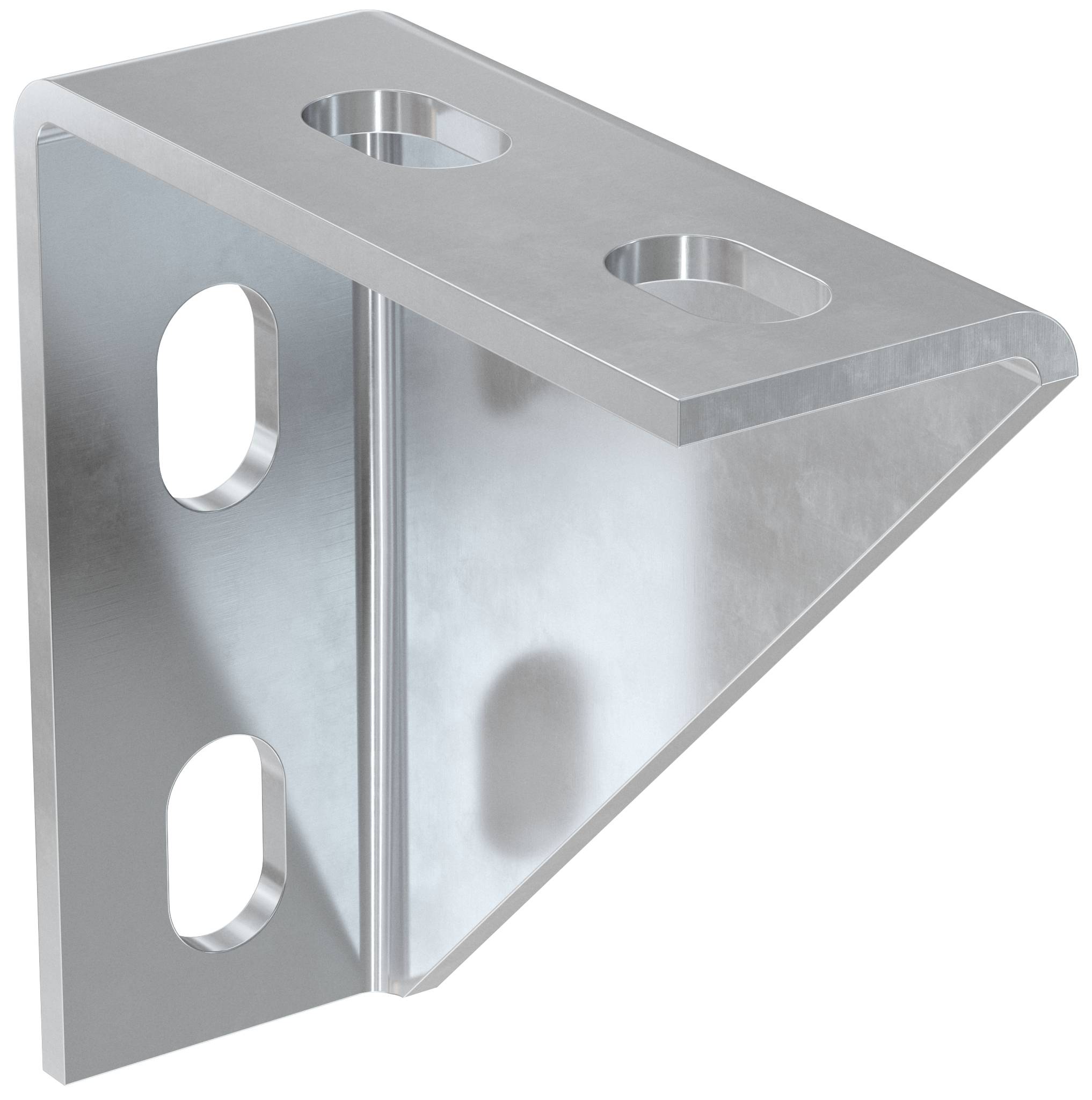Silbernes Metallwandhalter mit zwei vertikalen Schlitzlöchern und zwei oberen Befestigungslöchern, dargestellt in einer produktstyle-isolierten Ansicht.