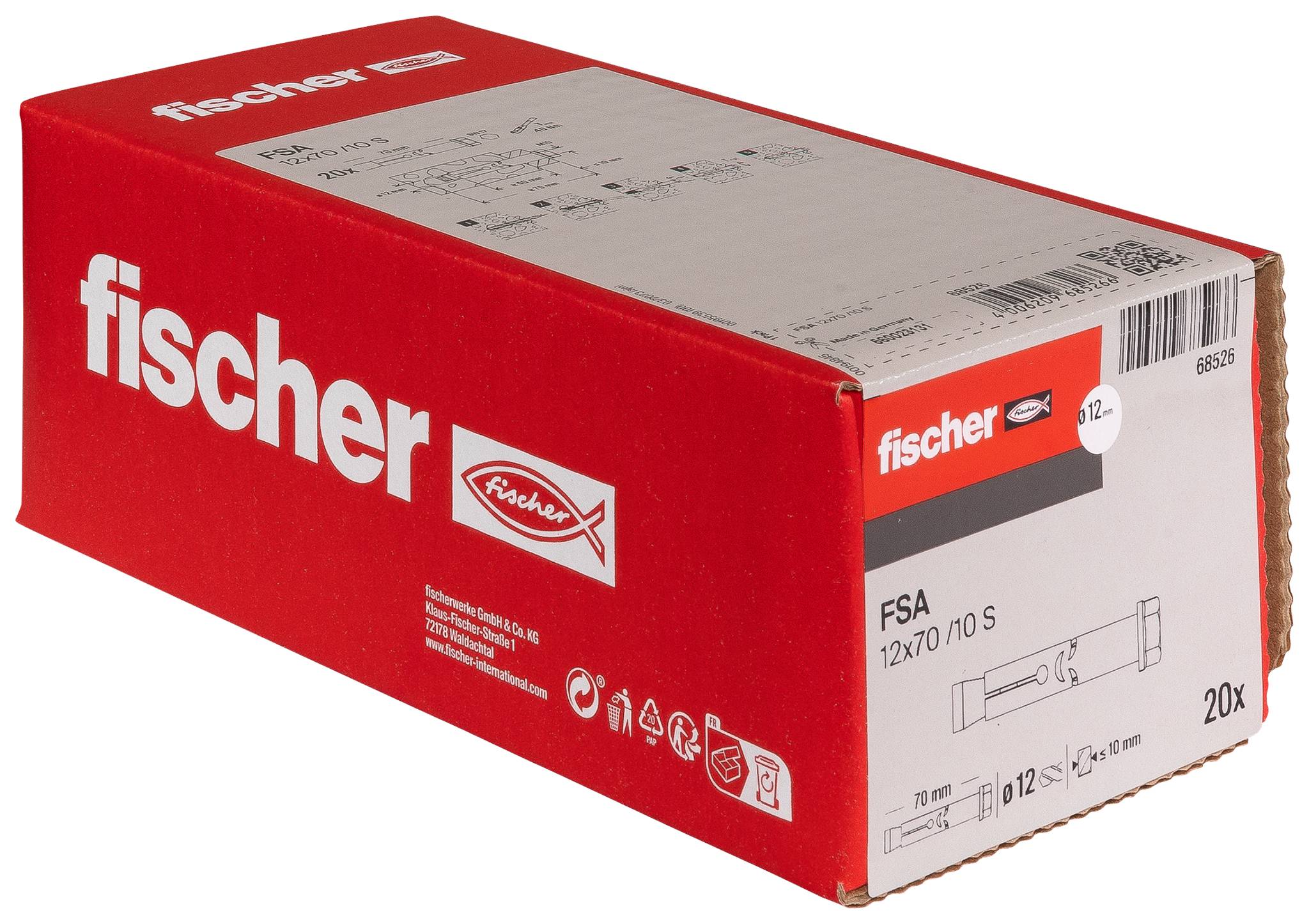 Rote Fischer-Produktbox mit der Bezeichnung „FSA 12x70/10 S