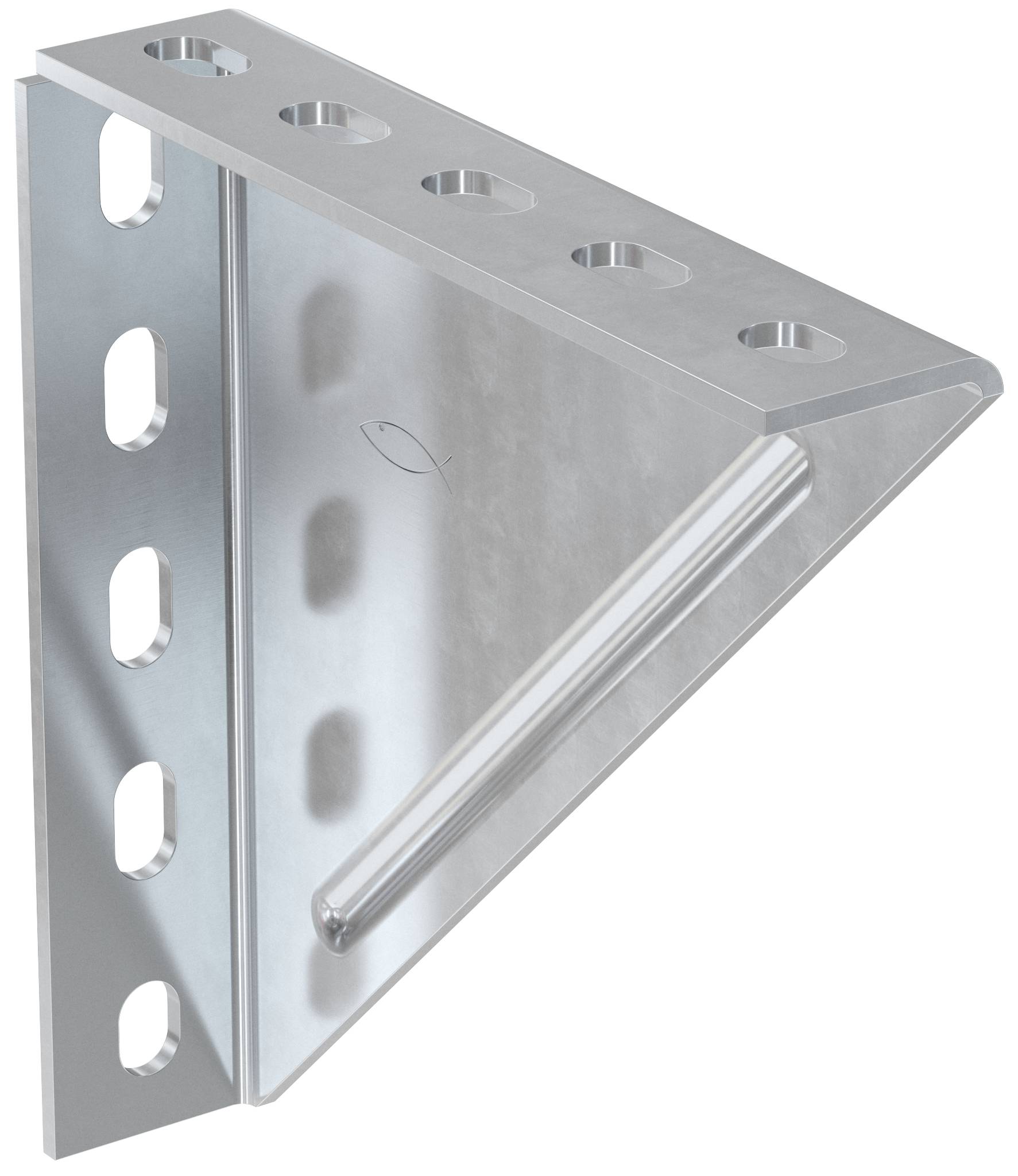 Metallisches L-förmiges Wandhalter mit dreieckiger Stützplatte, diagonaler Strebe und mehreren Befestigungslöchern zum Anbringen von Regalen oder Beschlägen.