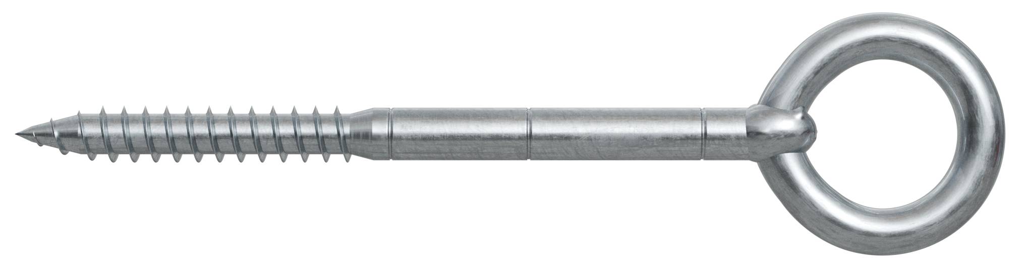 Ein Metallschraubenauge-Lagerschrauben mit einer kreisförmigen Öse an einem Ende und einem Gewindeschaft am anderen Ende.