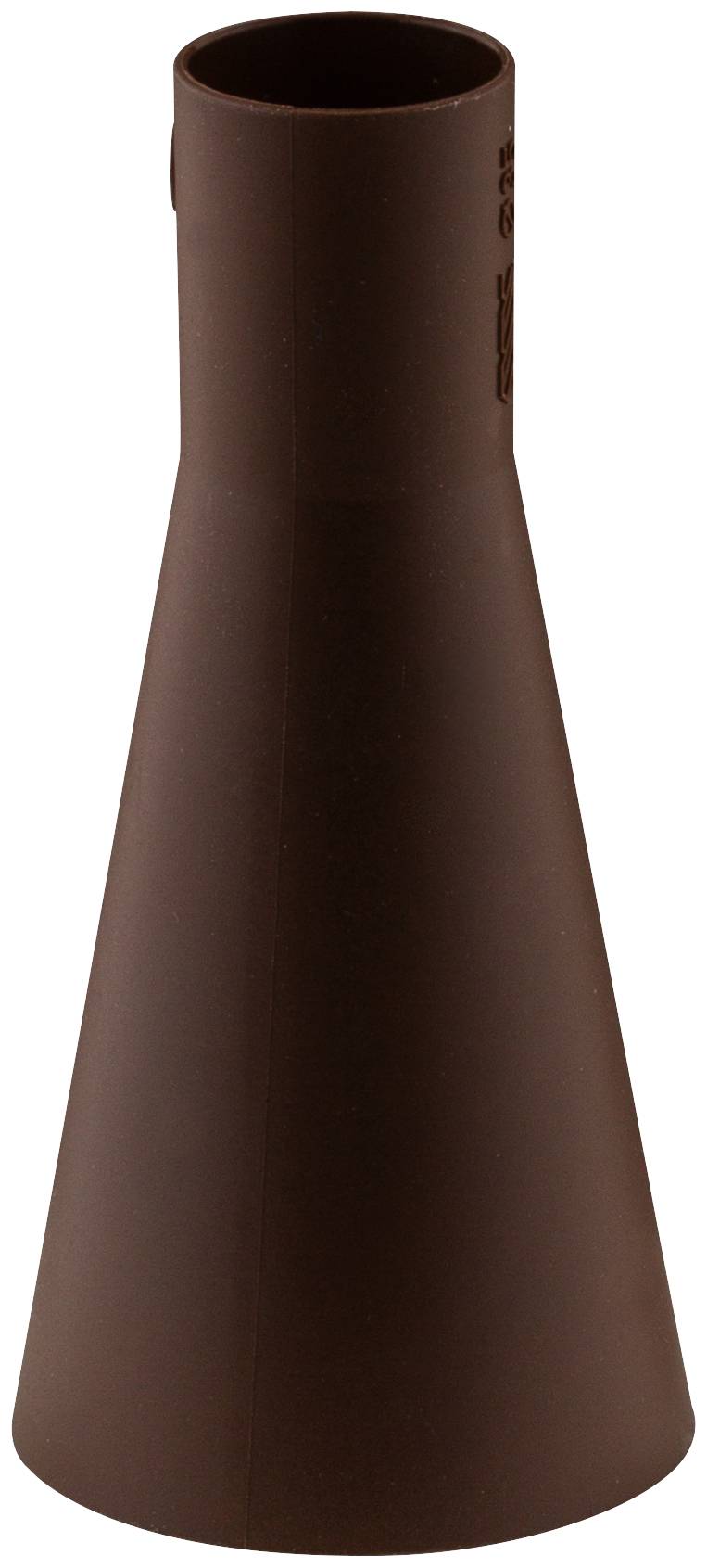 Braune konische Flasche oder Vase mit enger offener Oberseite und breiterer abgerundeter Basis, isoliert auf weißem Hintergrund dargestellt