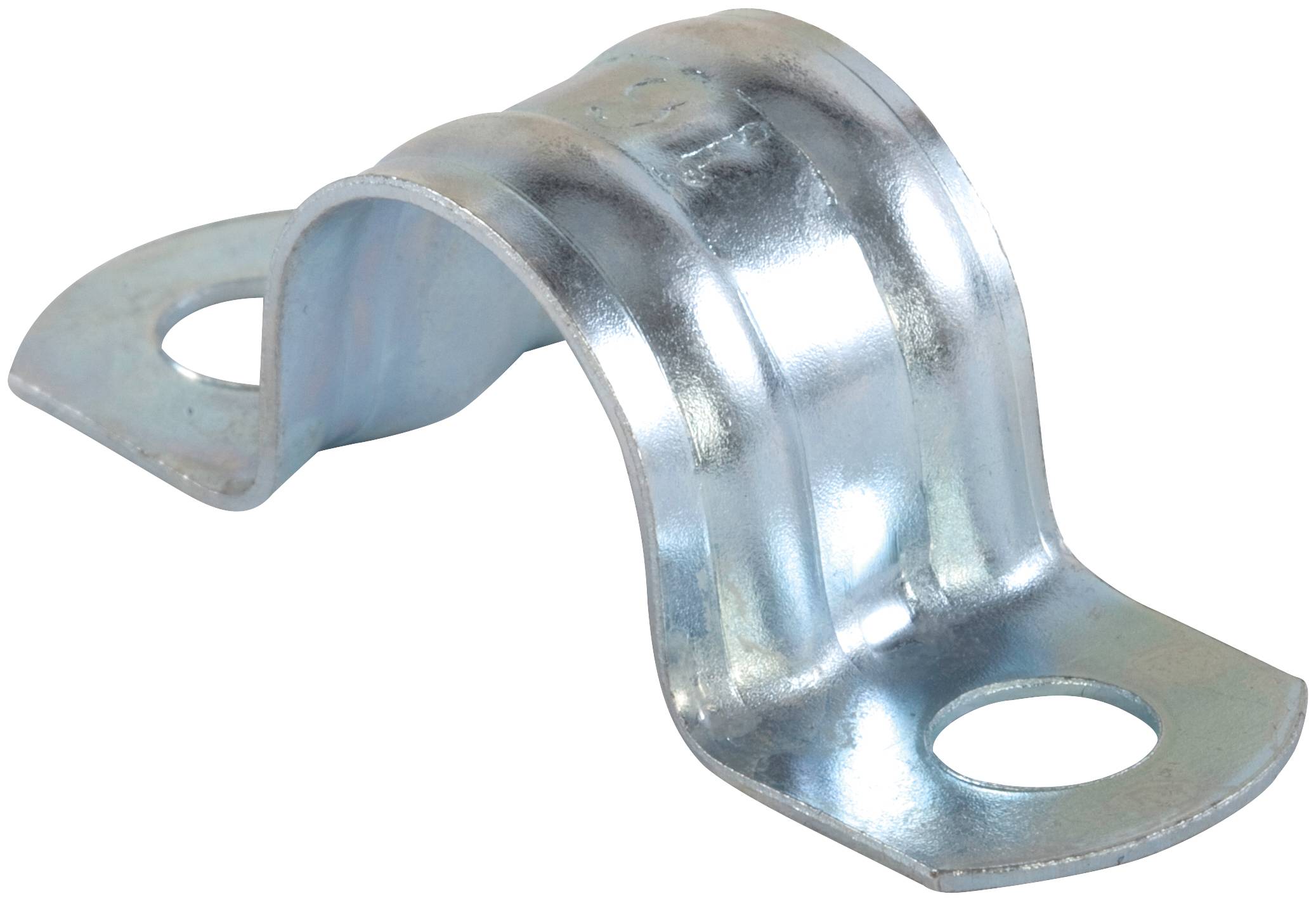 Metallrohrschellenbügel mit zwei Befestigungslöchern, dargestellt auf weißem Hintergrund.