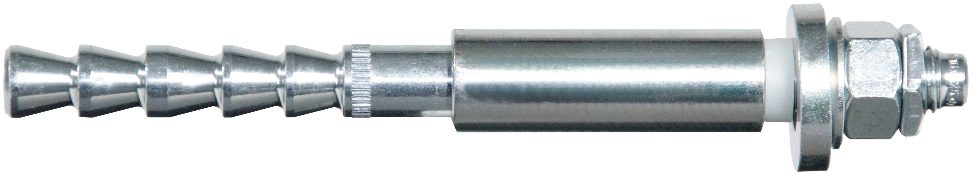 Metallschlauchkupplungsnippel mit konischem abgestuftem Ansatz, zylindrischem Körper und Gewinde-Ende mit Sechskantmutter auf weißem Hintergrund