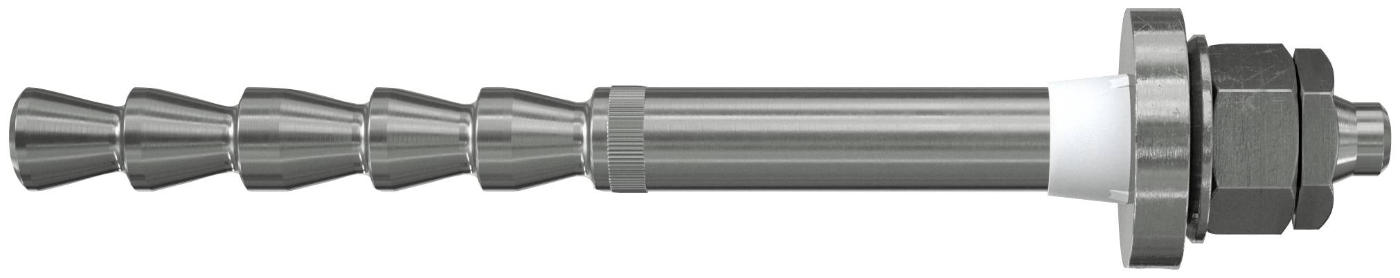 Metallischer Dehnankerschrauben-Bolzen mit konischem gerilltem Schaft und Gewindeende, in Seitenansicht dargestellt.