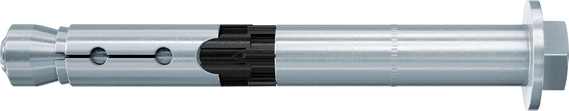 Metallische zylindrische mechanische Welle oder Werkzeugkomponente mit hexagonalem Ende, schwarzem zentralem Griffbereich und Flanschbund auf der rechten Seite.