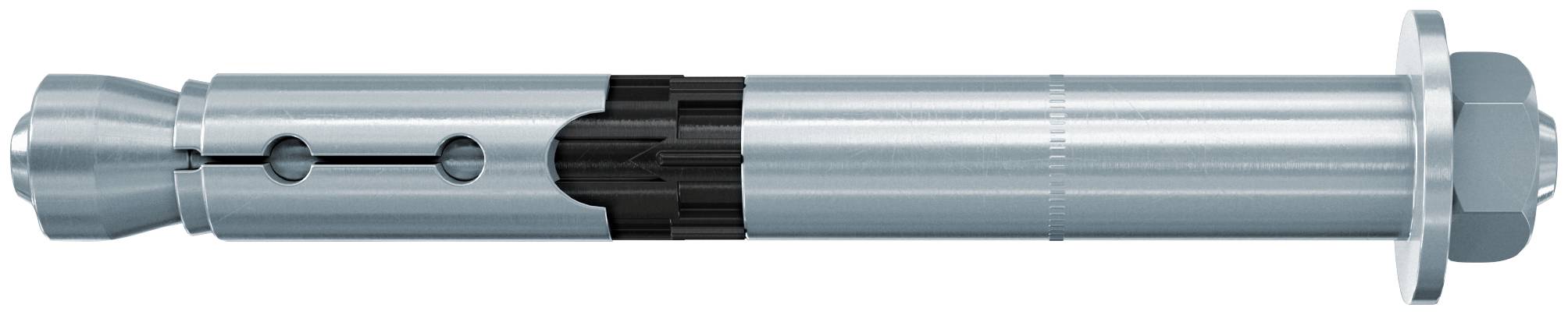 Metallische zylindrische mechanische Komponente mit einem geflanschten Ende und Seitenlöchern, die einer Welle oder Werkzeugbaugruppe ähnelt.