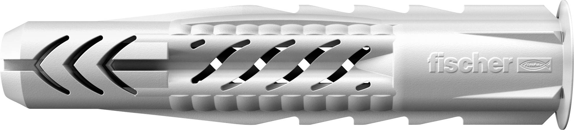 Silber Fischer Wanddübel in Seitenansicht, mit Expansionsflügeln und dem „fischer