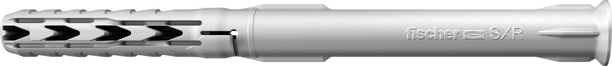 Silber Fischer SX6 Expansionsdübel mit Schlitzmanschette und ausgeflächerter Spitze, dargestellt in Seitenansicht auf weißem Hintergrund.