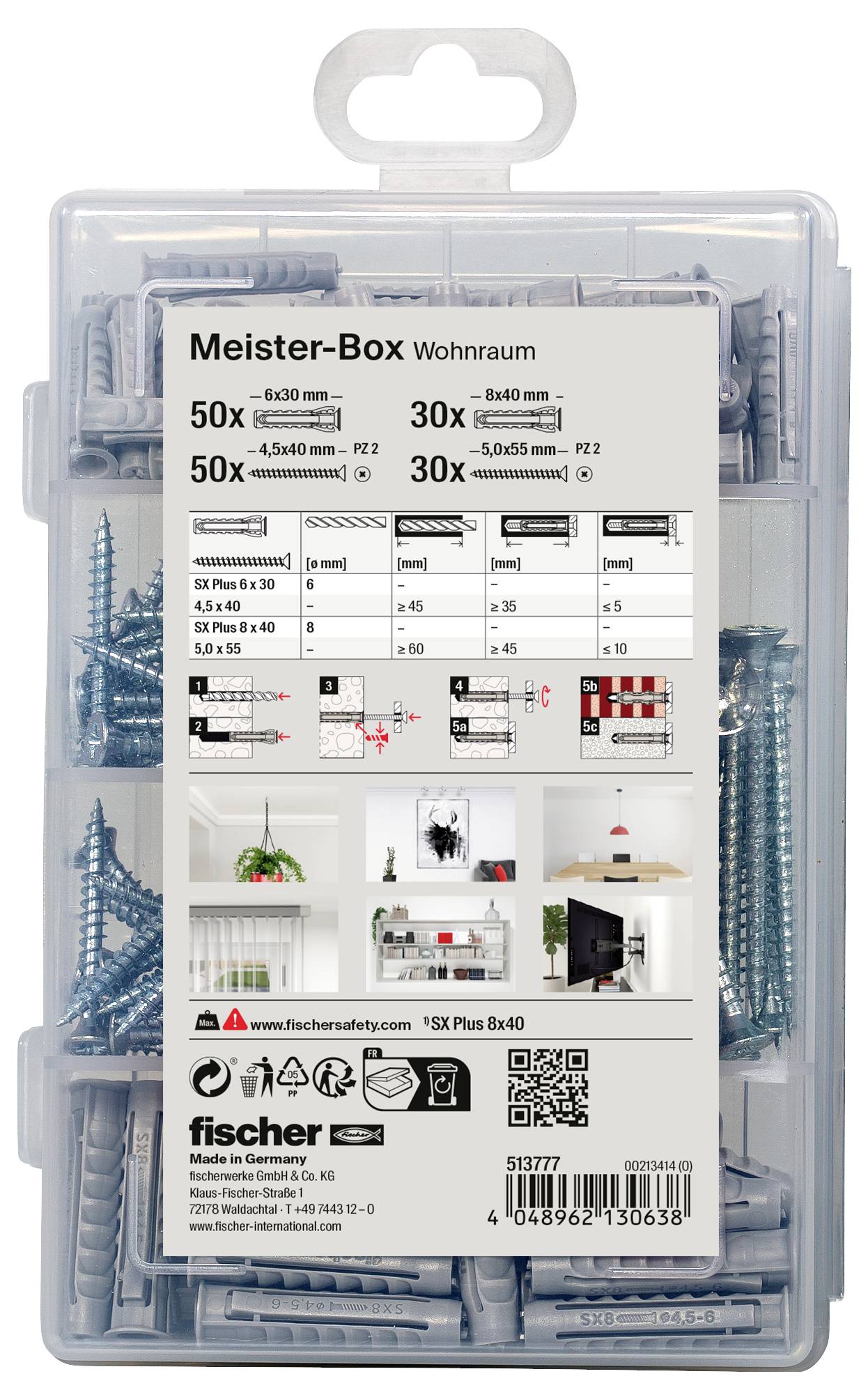 Fischer 513777 SX Dübel-Sortimentsbox 160 Teile