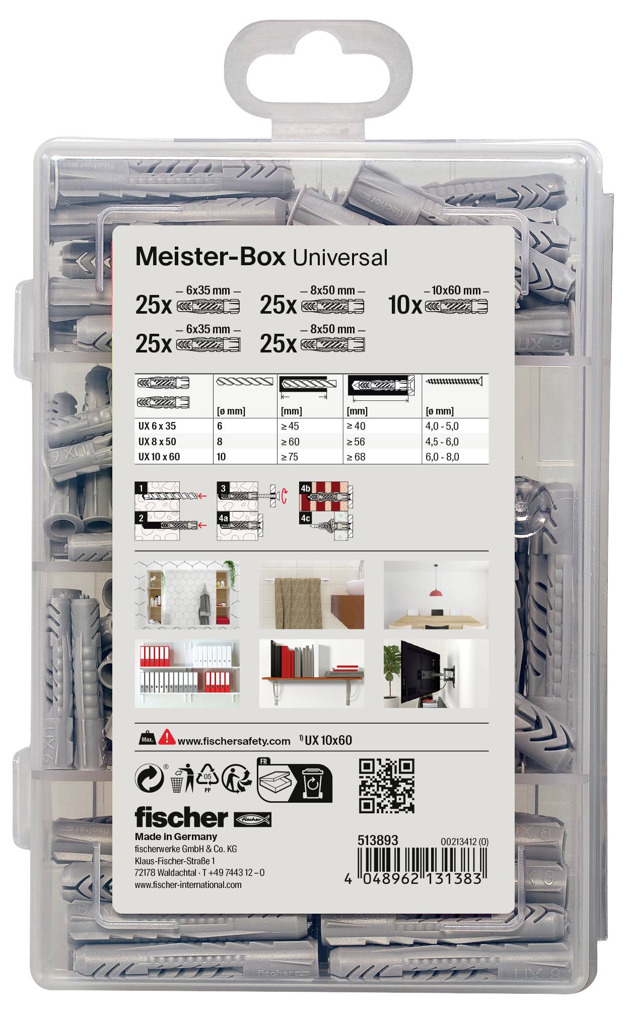 Fischer 513893 Meister-Box UX/UX R Dübel-Sortimentsbox 110 Teile