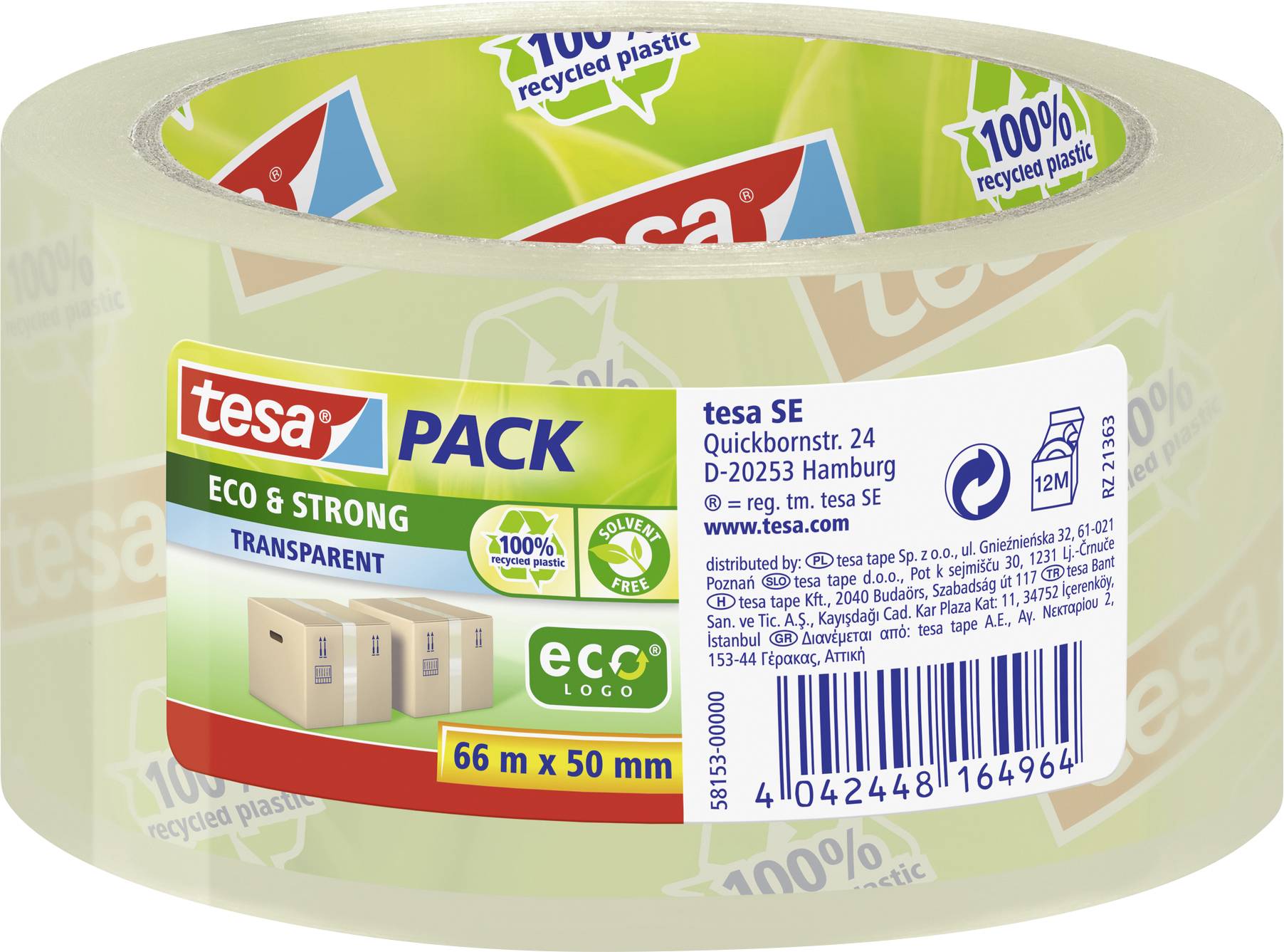 TESA ECO & STRONG 58153-00000-00 Packband tesapack® Transparent (L x B) 66 m x 50 mm 1 St.