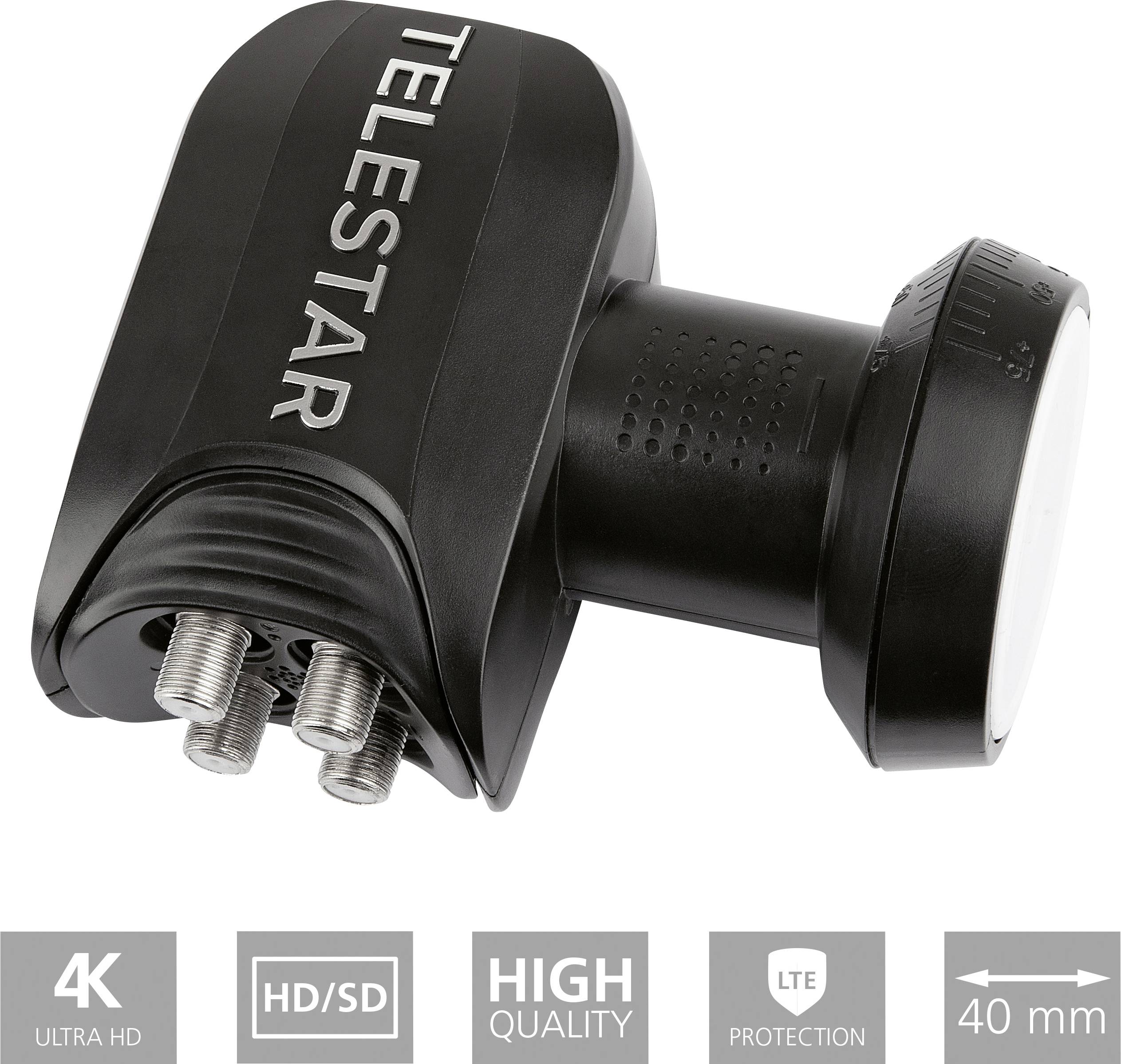Telestar SkyQuad HC Quad-LNB Teilnehmer-Anzahl: 4 Feedaufnahme: 40mm Wetterschutz, mit Switch Schwarz, Hellgrau