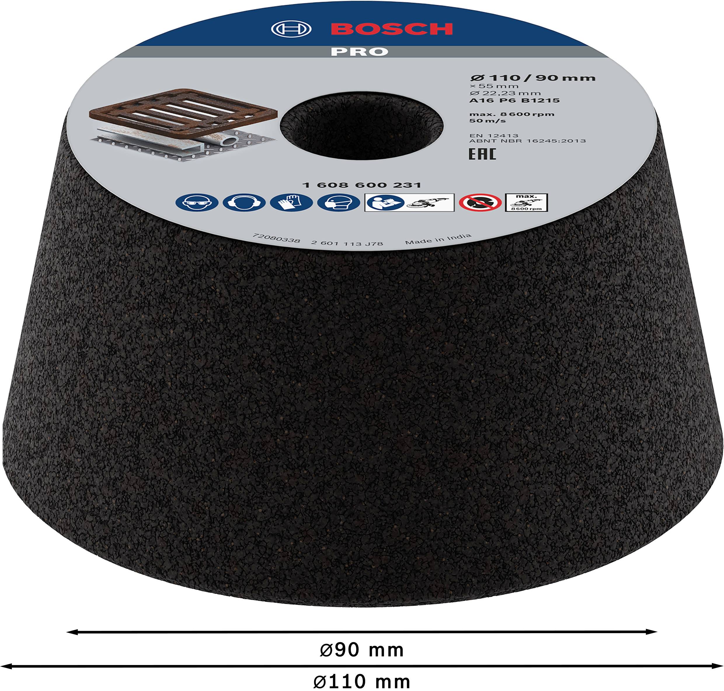 Bosch Accessories 1608600231 Schleiftopf, konisch-Metall/Guss 90 mm, 110 mm, 55 mm, 16 1 St.