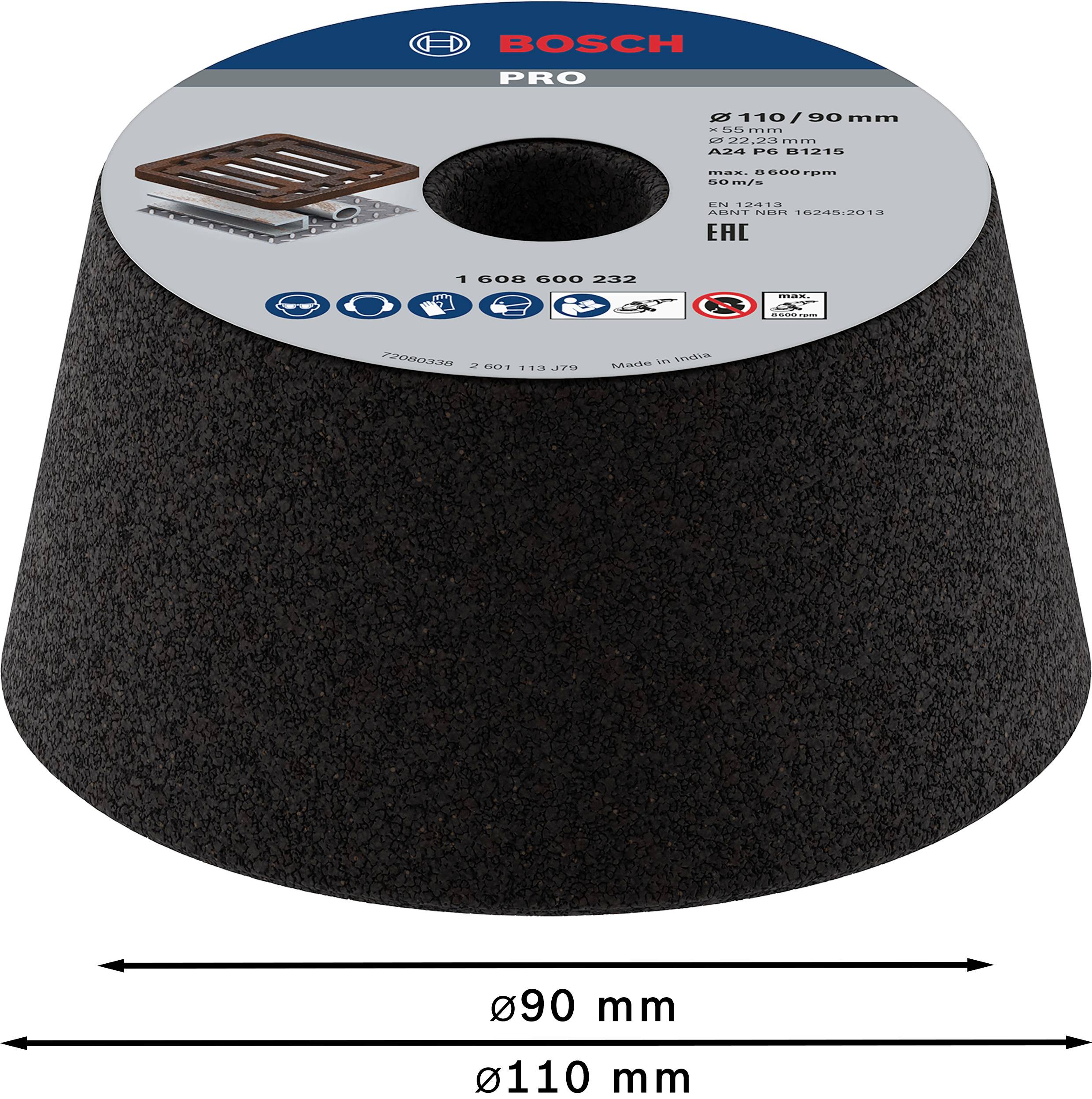 Bosch Accessories 1608600232 Schleiftopf, konisch-Metall/Guss 90 mm, 110 mm, 55 mm, 24 1 St.